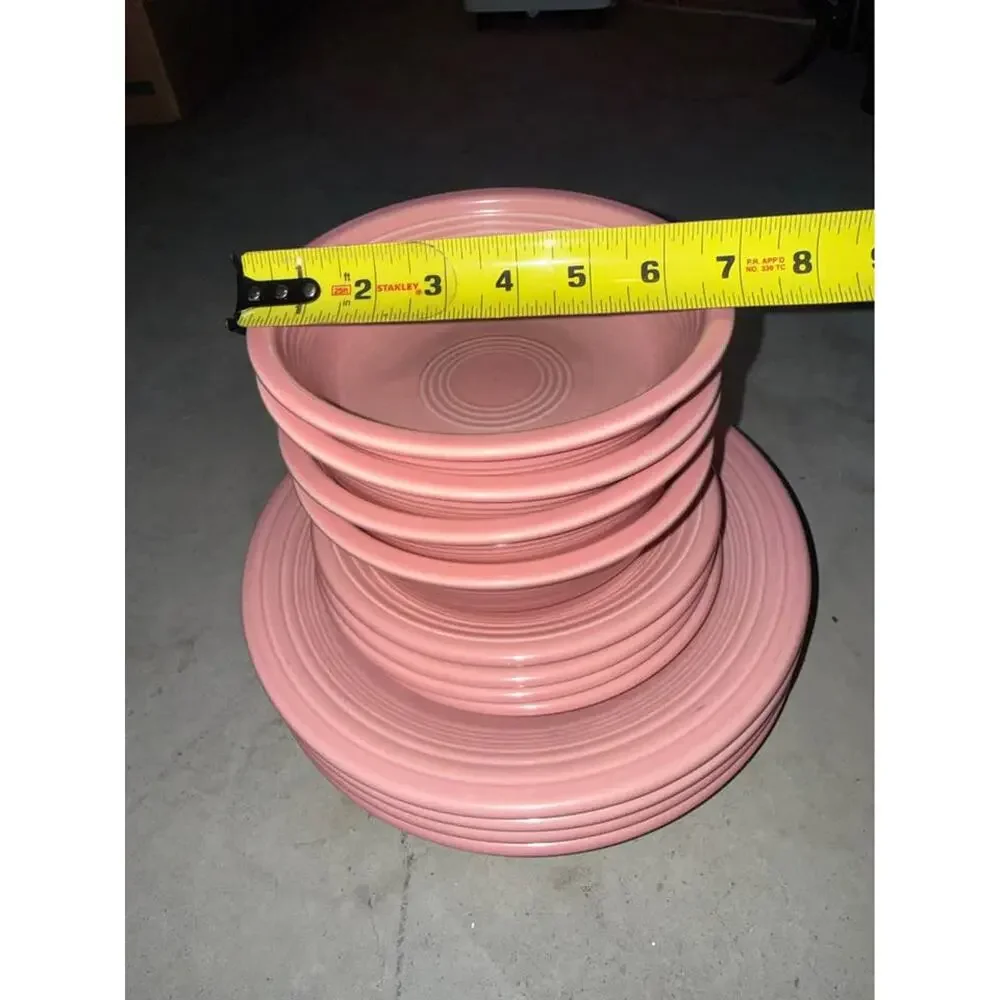 12 vintage fiestaware pink plate & bowl set